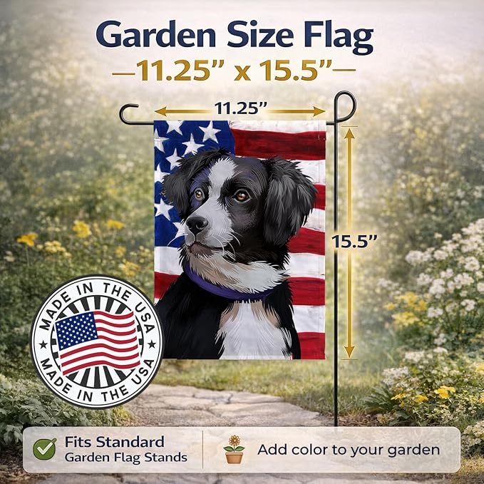 Caroline's Treasures CK6412GF Australian Shepherd American Flag Garden Flag Mailbox Flag Decorative Yard Flag Banner Outside Patio Artwork Yard Flower Beds, Garden Size, Multicolor