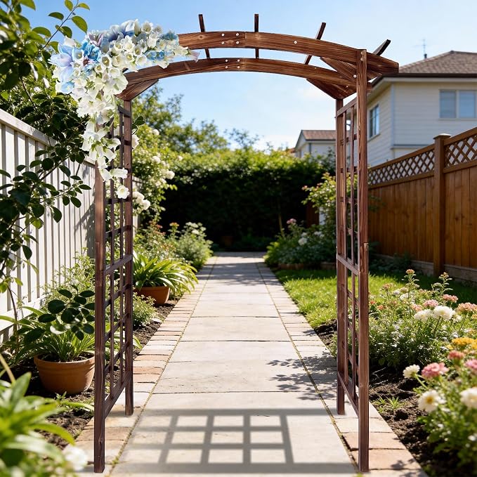 Garvee 85 in Wooden Garden Arbor,Solid Fir Wood Trellis for Plant Climbing,Wedding Ceremony Decoration Pergola for Garden Backyard,Lawn, Dark Brown