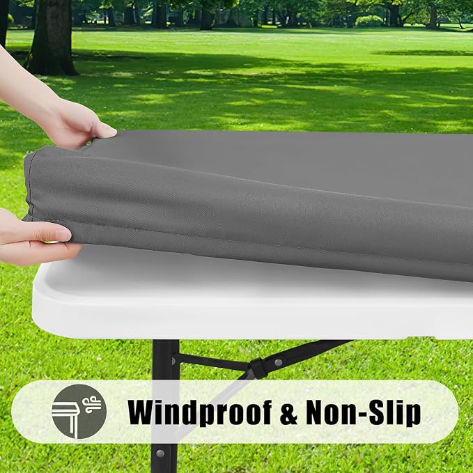 Smiry 6 Pack Rectangle Picnic Table Cloth, Waterproof Elastic Fitted Tablecloths, Washable Polyester Rectangular Patio Table Cover for Camping, Indoor and Outdoor (Grey, 30"x72")