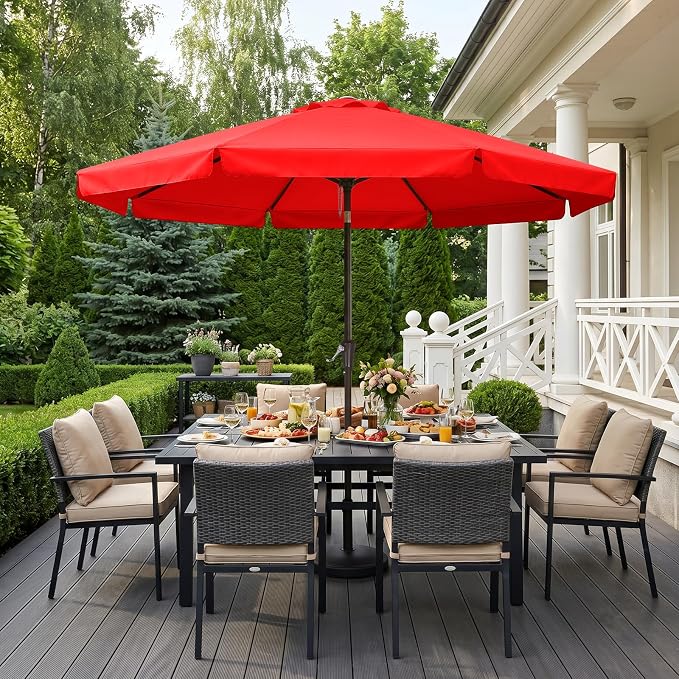 ABCCANOPY 9ft Scalloped Patio Umbrella, Outdoor Table Umbrella with Tilt and Crank, Fiberglass Ribs Deck Umbrella for Patio, Pool, Garden, Picnic (Red)