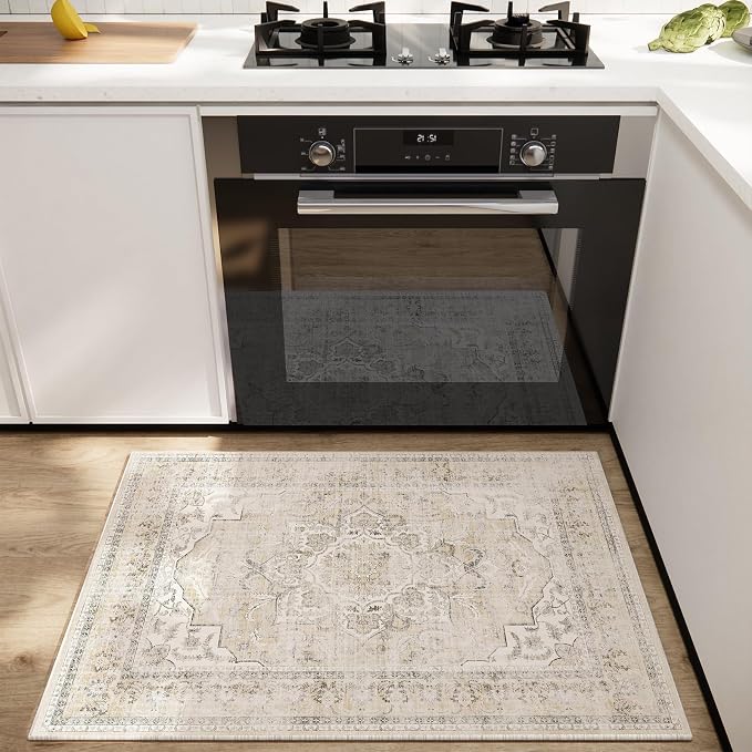2x3 Washable Area Rugs for Entryway: Boho Small Rug Non Slip Door Mat Indoor Entrance Soft Low Pile Faux Wool Throw Rugs for Inside Front Door Floor Entry Bedroom Bathroom Kitchen Nursery Kids Room