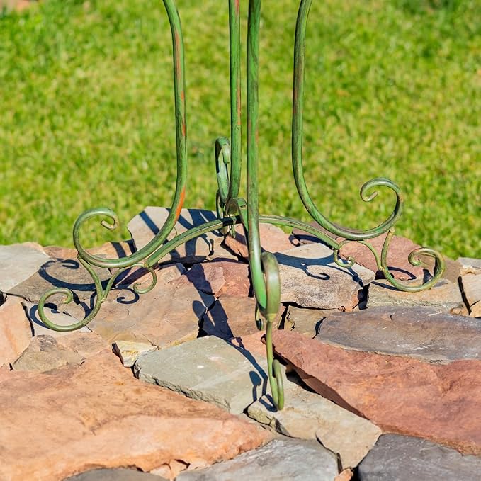 Zaer Ltd. Deep Well Made Metal Birdbath with 2 Cast Iron Birds and Leaf Decoration (Verdi Green)