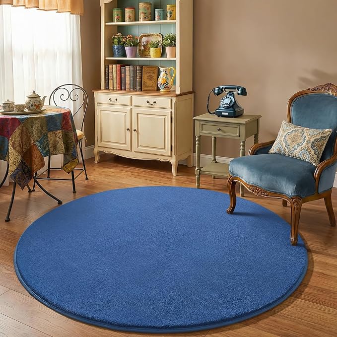 Amearea Blue Round Area Rug 4ft Washable Circle Rug for Bedroom Living Room | Fluffy Indoor Thickened Memory Foam Rugs, Non Slip Minimalist Circular Carpet for Kids Boys Girls Dorm Nursery Room Decor