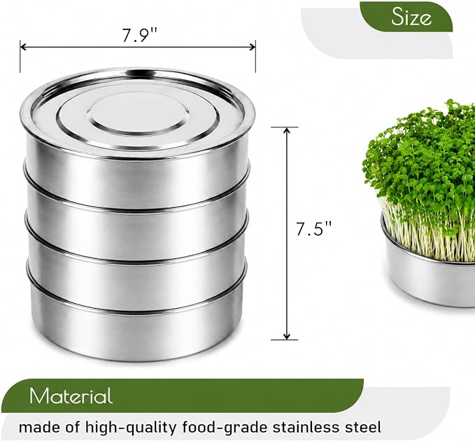 Stainless Steel Sprouting Tray 7,9'' - Round 4-Tier Seed Gardening Planter for Microgreens Broccoli Sprouts Growing Kit Microgreens Tray Germination