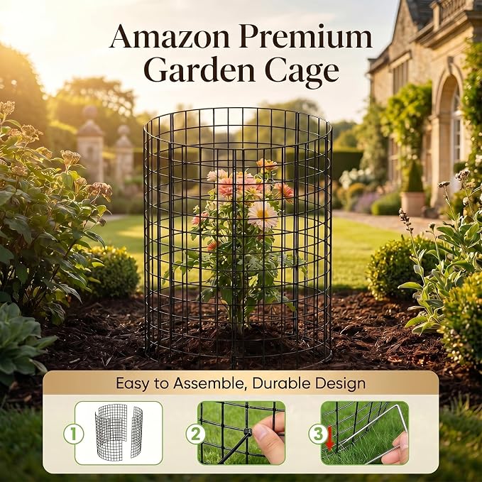 10 Packs Plant Protectors from Animals, 30Pcs 12"x 16" Large Metal Wire Mesh Garden Plant Cages for Outdoor Gardening, Chicken Wire Cloche Plant Cages for Rabbits with Zip Ties & Stakes(Black)