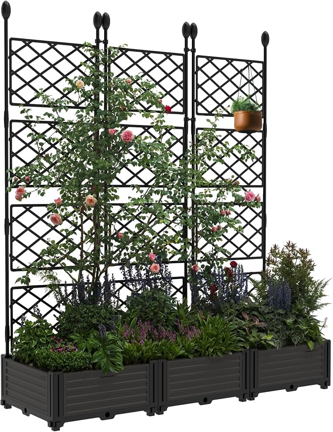 3PCS Planter Box WithTrellis,Planter Box for Climbing Plants/Vines,50x63In Garden Trellis,for Vegetables Flower, Planter Box for Backyard Patio Balcony