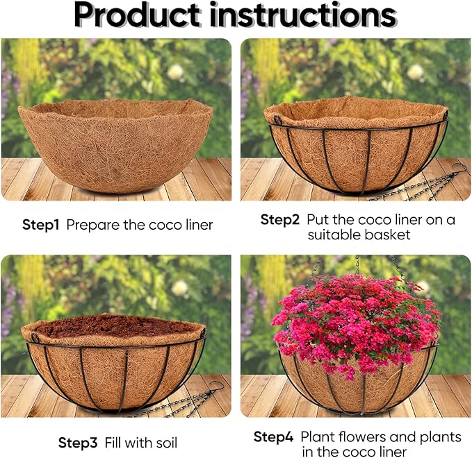 HKZ Hanging Basket Planter Plants Outdoor - 2 Pack 12 Inch Metal Hanging Planter with Coco Liners, Chain Hook Hanging Flower Pots for Indoor Outdoor Garden Porch Decoration