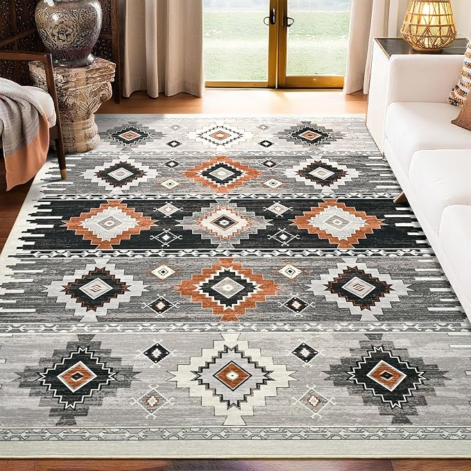 BENRON Western Rugs for Living Room Bedroom 5x7, Non Slip Washable, Cream | Southwest aztec Area Rugs for Dining Table Kitchen Home Decor, Geometric