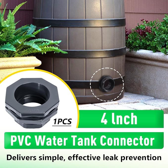 4 Inch PVC Bulkhead Fitting, PVC Bulkhead Fitting for Pools, Rain Barrels, Aquariums, Water Tank