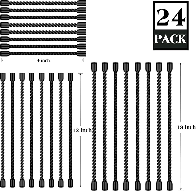 24PCS 4-Inch, 12-Inch, 18-Inch Silicone Cable Ties, Bendable Rubber Twist Ties, Reusable Twist Ties for Cords, gear ties for Organizing, Bundling (Black)