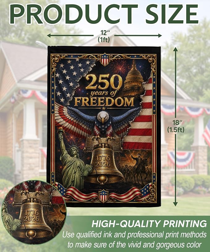 250th Year Of Freedom Flags, 250 Anniversary Usa Flag, American Flag With Eagle, 1776-2026 Commemorative, Two-sided Print, Garden Flags For Outside, American 250th Anniversary Patriotic Design 3 (12x18 Inch)