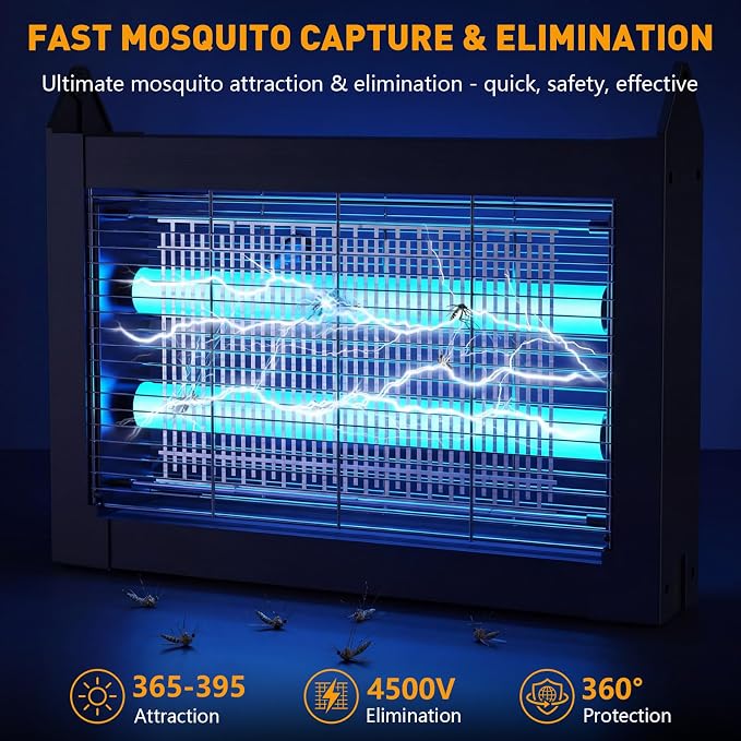 Solar Bug Zapper Outdoor, 4500V Solar Mosquito Zapper for Outdoor & Indoor, 1/2 Acre Coverage Cordless Rechargeable Electric Fly Zapper, IPX5 Waterproof Mosquito Traps for Backyard, Patio, Camping