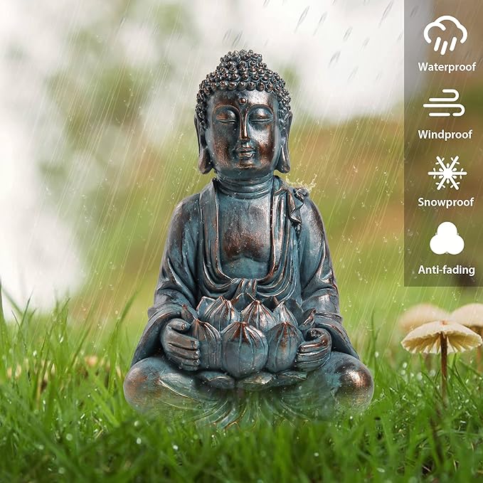 TERESA'S COLLECTIONS Meditating Buddha Statue for Garden Decor with Outdoor Solar Lights, Large Resin Outdoor Decor Garden Statue Sculpture for Home Lawn Yard Decor Gifts for Mom, 7.1''