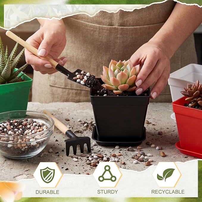 Amyhill 100 Pcs 4 Inch Flower Pots Square Plants Nursery Pot Plastic Plant Seedling Pots Small Nursery Transplanting Planter Container with Saucer for Indoor Succulent Balcony Garden (Fashion Color)