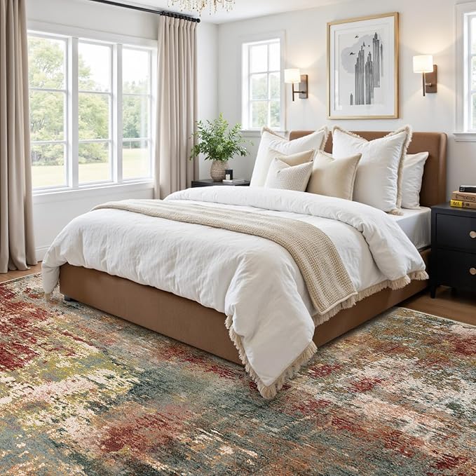 RELEANY Washable 6'x8' Abstract Area Rug for Living Room Rustic Brown | Carpet for Bedroom, Kitchen, Office, Hallway and Entryway, Printed Pattern, Non‑Slip, Soft, Stain‑Resistant, Easy to Clean