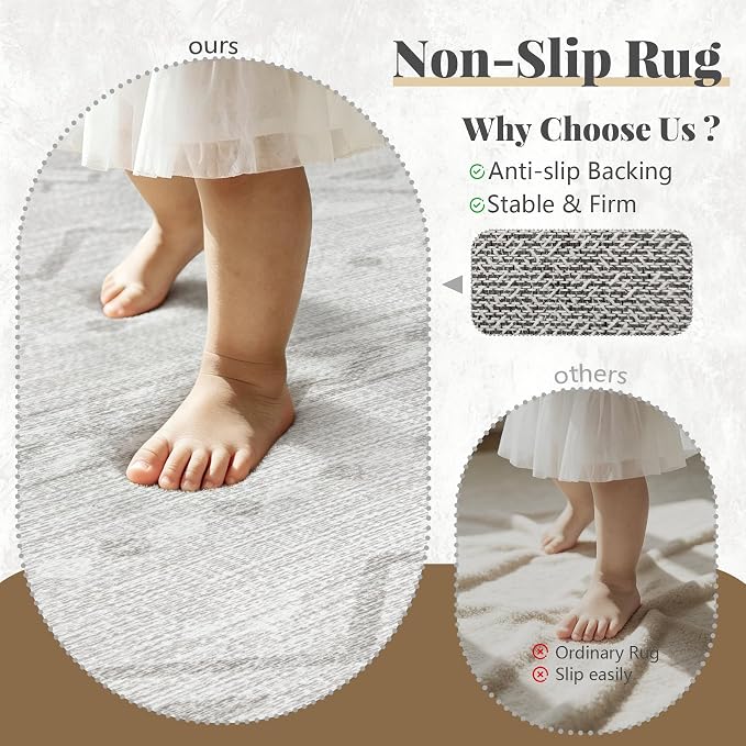 Zomfy Washable Rug 6x9 Area Rugs for Living Room(Grey, 6'x9') | Geometric Boho Modern Rugs Neutral Non Slip Soft Carpet Low Pile No Shedding Print Rug for Bedroom Dining Room Home Office