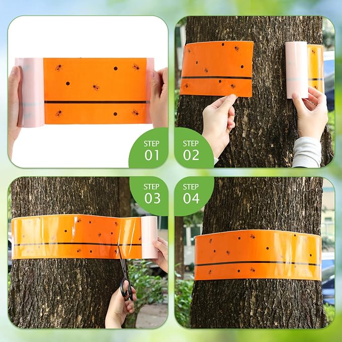 12 Rolls Spotted Lantern Fly Tree Trap 30 Feet Each Roll Lanternfly Tree Outdoor Fruit Fly Sticky Strips Paper Insect Sticky Barrier Trunk Wraps to Protect Plant, Lawn, Garden(Orange)