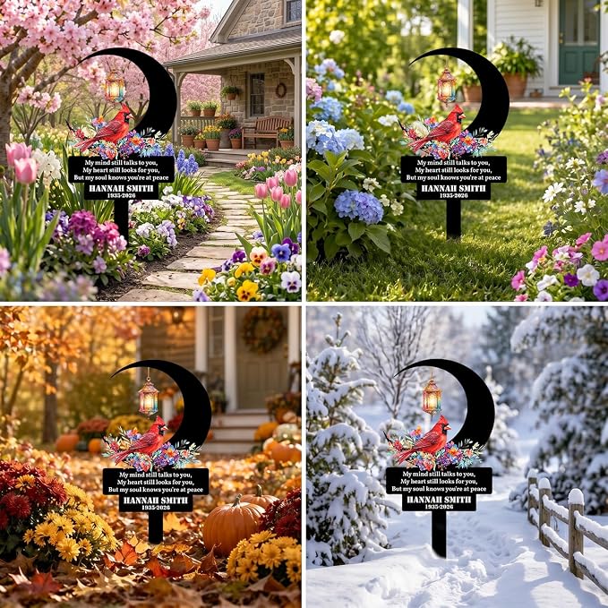 Personalized Cardinal Garden Sign with Stakes, Custom Yard Decor Outdoor, Memorial Gift for Mom, Garden Plaque Memorial Gifts, loss loved Ones Cardinal Sign