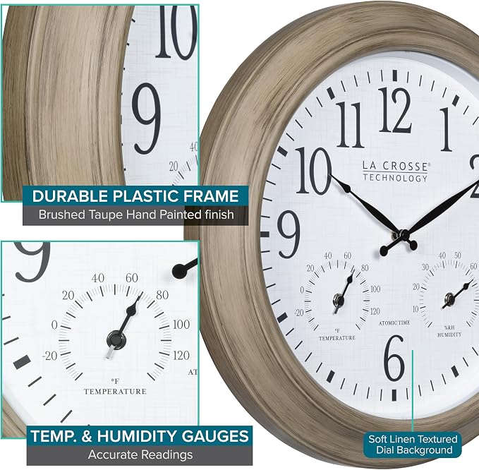 La Crosse Technology 404-18027-INT 18-inch Indoor/Outdoor Tan Atomic Analog Wall Clock