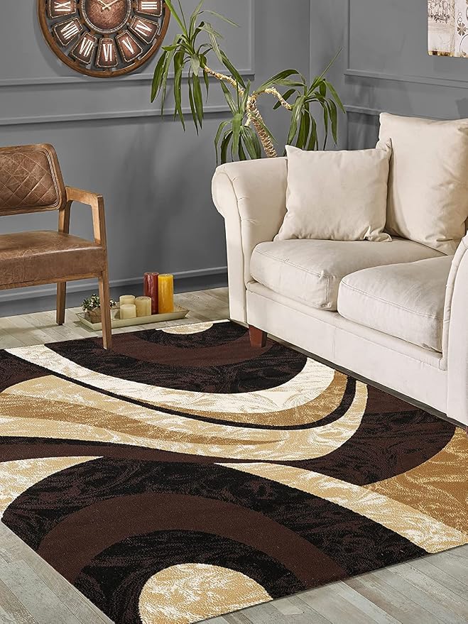 Yafa Home Fashion Modern Contemporary Swirls Design Area Rug, Luxurious, Elegant, and Fashionable Area Rug (Brown/Beige, 2 ft X 7 ft)
