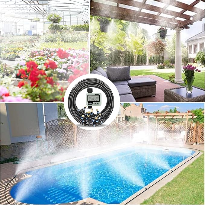 Misting Cooling System,Outside Water Misters for Outdoor Patio,80Ft(24M),Backyard Mist Hose Kits with Sprinkler Timer Yard,Lawn,Garden,Greenhouse,Fan,Umbrella,Canopy,Pool,Porch,BBQ Party Accessorie…
