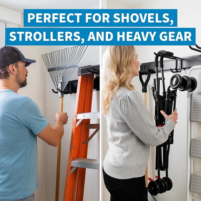 Precision Defined Garage Shovel And Rake Tool Organizer 48" 330lbs Capacity | Wall Mount Garden Tool Organizer, Garage Storage Rack, And Shed Organizer With Adjustable Hooks For Versatile Storage Options