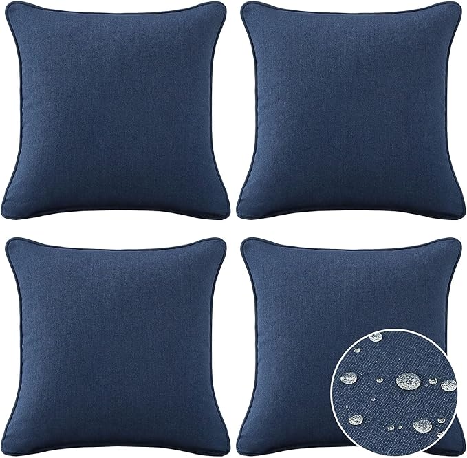 Unimatta Sunbrella Decorative Outdoor Water Repellent Throw Pillows with Inserts, Set of 4, 18" x18" Pillows for Patio, Backyard, Bed, Couch, and Patio Furniture, Specrtum Indigo