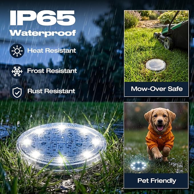vighep Mini Solar Ground Lights, 24 Pack 2.2 Inch Flat Solar Lights Outdoor Waterproof, Mow‑Over Safe, Upgraded LED Landscape Lighting for Outside Garden Lawn Pathway Patio Yard Driveway,Cold White