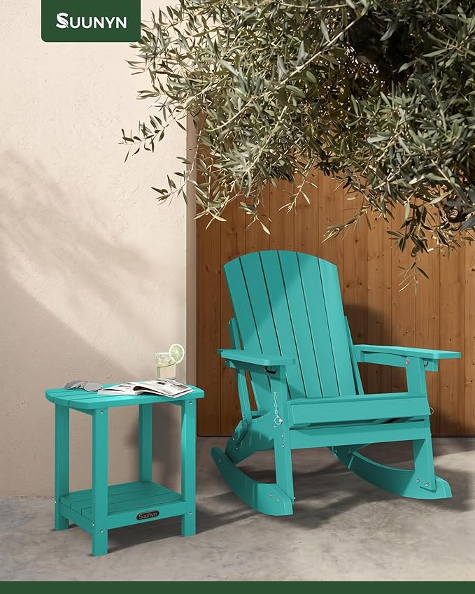 Outdoor Side Table, HDPE Small Outdoor Table, Adirondack Side Tables, Outside End Tables for Patio, Porch, Deck, Pool, Weather Resistant (Lake Blue)