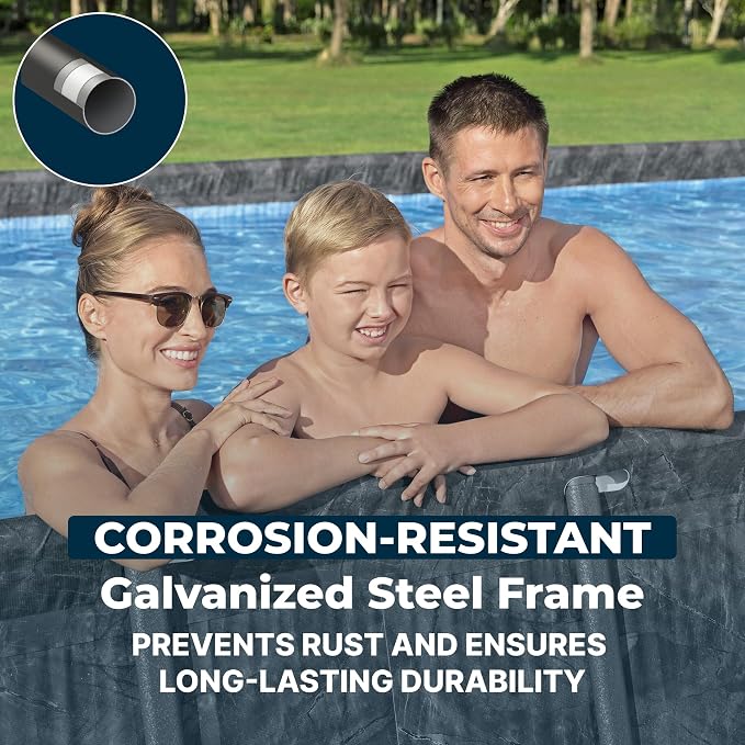 Bestway APX 365 24' x 12' x 52" Above Ground Pool Set with Sand Filter Pump | Long-Lasting All-Season Swimming Pool with Galvanized Steel Frame - Ladder, Cover, and Polysphere Filtration Balls Included