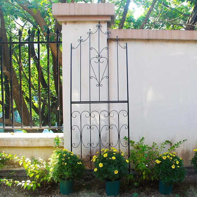 Metal Trellis 86.6" H x 29.5" W Powder-Coated Black Attractive Plant Support Garden Trellis Stylish Garden Addition Lattice Outdoor Yard Décor Roses Vine Ivy Clematis Trellises Black