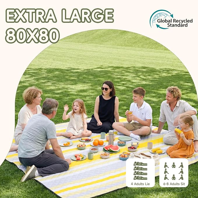 Genovega Waterproof Beach Blanket Picnic Outdoor Mat Rug Extra Large Portable Umbrella Wagon Folding Pop Tent Sun Shelter Shade Canopy Ball Cart Cool Cabana Anchor Fan Mesh Bag Tote Toallas Manta