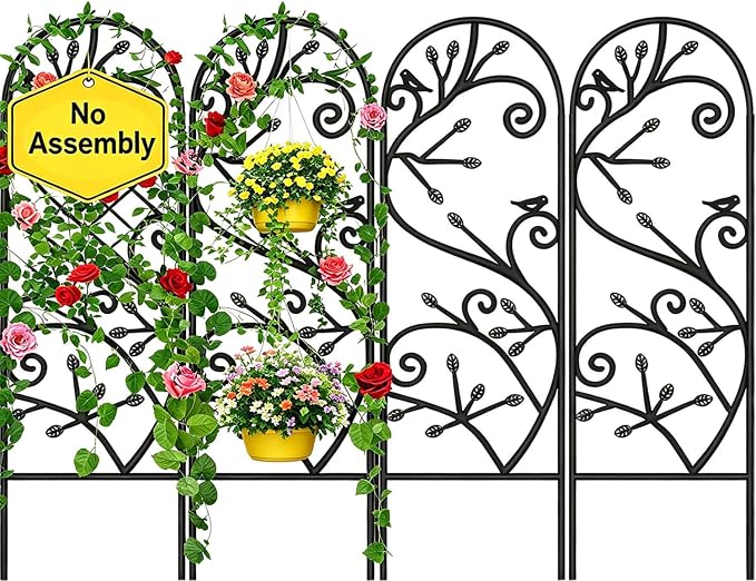 AMAGABELI GARDEN & HOME 4 Pack Garden Trellis for Climbing Plants/Vegetables/Flower/Patio/Roses/Cucumbers/Clematis 47" x 16" Black Iron Potted Support Vines Metal Wire