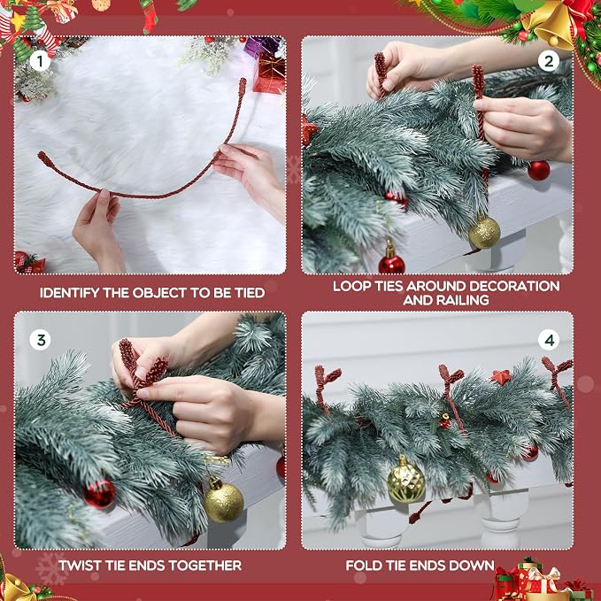 Zhengmy 16 Pcs 20 Inches Christmas Garland Ties Christmas Decorative Twist Ties for Banister Reusable and Flexible Twist for Xmas Home Decorations Holiday Craft Wrapping (Burgundy)