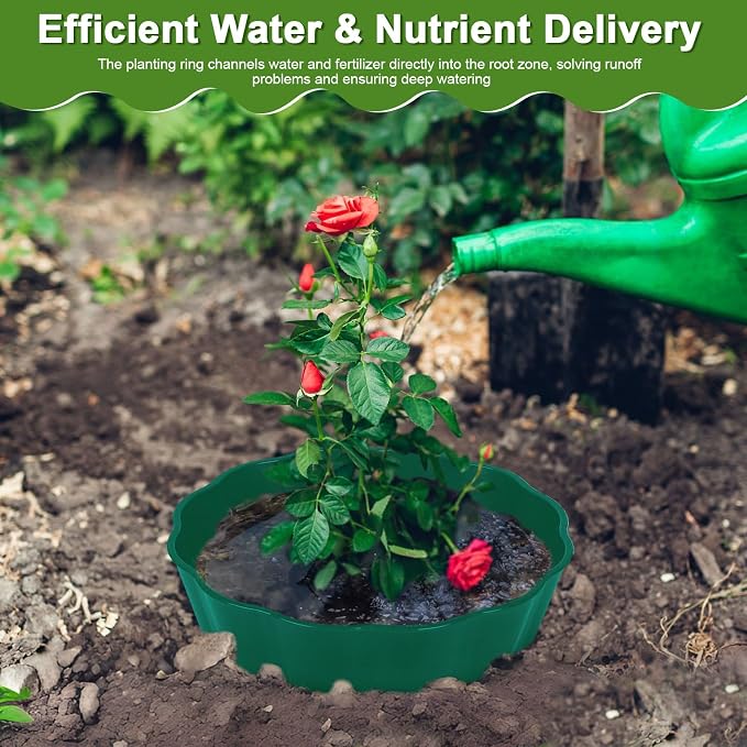 6 Pack Round Planting Grow Rings,7" Planting Protective Round Edging, Plant Support Rings to Protects Plants, Deep Watering Plant Collars for Vegetables Herbs Flowers (Green)