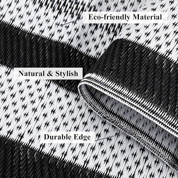 Garvee 8x10 Outdoor Rug Waterproof Plastic Straw Rug Outdoor Patio Rugs Reversible Mat Easy Clean Foldable Lightweight Large Area Rugs for Patio Porch Backyard Camping RV Beach Balcony Panel White