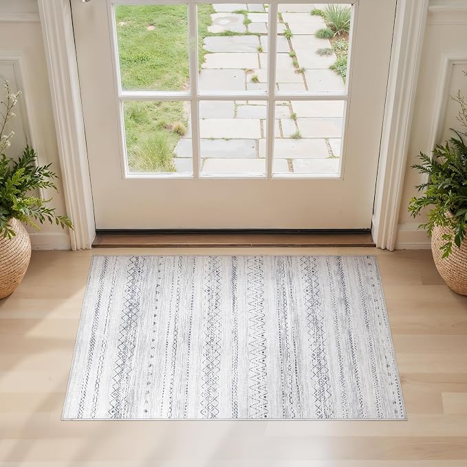 cotiled Washable 2x3 Entryway Rugs: Boho Moroccan Soft Small Rug | Solve Modern Neutral Trendy Home Decor - Stain Resistant for Bathroom Entryway Kitchen Laundry Grey