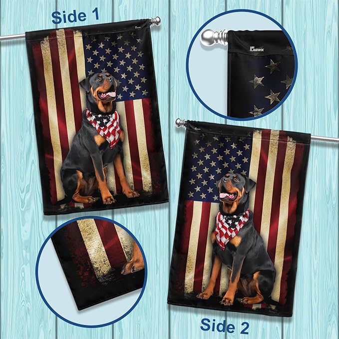 Flags-Rottweiler American Flag, House Flag (29.5" x 39.5")-USA House Garden Flags Premium Polyester-Decorative Outdoor Flags