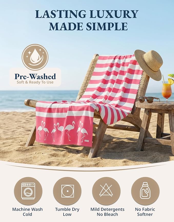 LANE LINEN Turkish Beach Towels for Women, Set of 6 - Large 39"x71", Pre-Washed, No-Shrink, Sand-Free, Quick Dry, Lightweight, Soft Beach Bath Towels - Coastal Mix