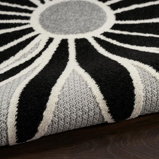 Nourison Home Aloha Black White 6' x 9' Area Rug - Easy Clean, Non Shedding, Bed Room, Living Room, Dining Room, Kitchen (6' x 9')