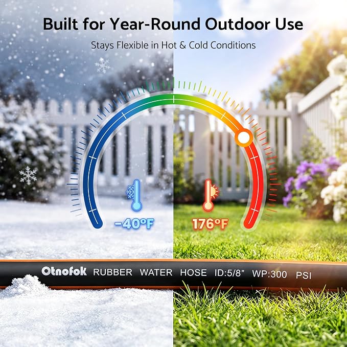 Heavy Duty Garden Hose 50 ft x 5/8", 5-Layer Hybrid Rubber Water Hose with 3/4" Swivel Brass Male to Female Fittings, 1000 PSI Burst, No-kink for Lawn, Backyard, Black & Orange