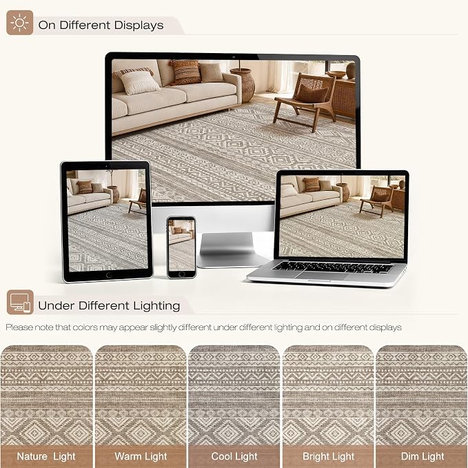 cotiled Boho 5x7 Area Rugs for Living Room: Soft Moroccan Washable Rug | Solve Modern Neutral Trendy Home Decor - Stain Resistan Indoor Carpet for Bedroom Dining Room Coffee Brown