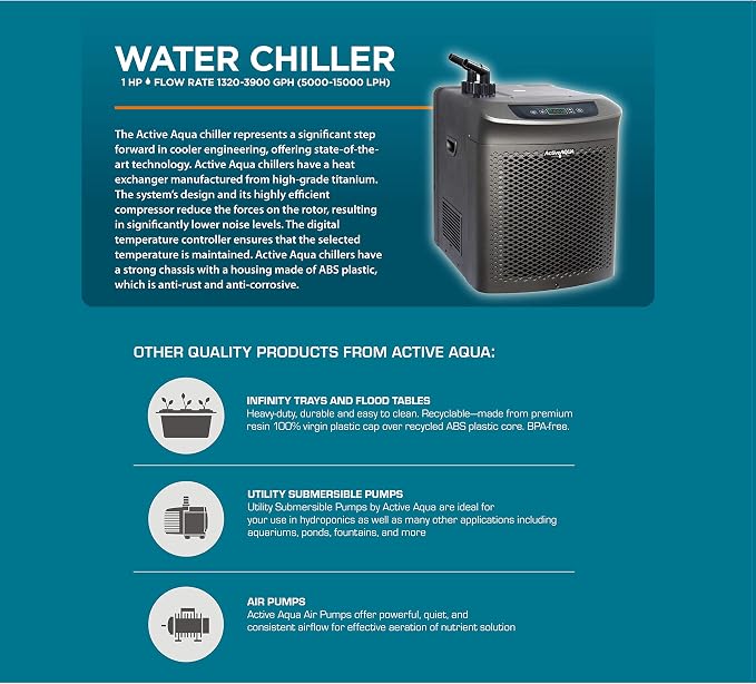 Active Aqua 0.5 HP Water Chiller with Boost | Cold Plunge & Ice Bath Cooler | Rapid Digital Temp Control | Fresh & Salt Water, Hydroponics, Aquariums | 90–172 Gal (1 HP)