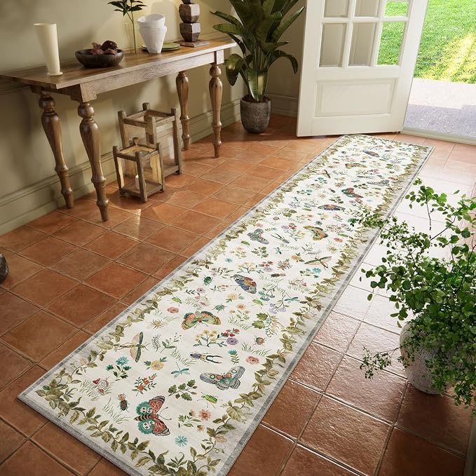 Machine Washable Kitchen Runner Rugs: 2'x10' Hallway Runner Stain Resistant Non Slip Low Pile Soft Indoor Carpet Runners for Hallways Entryway Kitchen Living Room Bedroom Bathroom Farmhouse