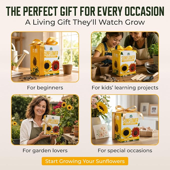Sunflower Seed Growing Kit -All in One Sun Flower Garden Kit - A Complete Sunflower Gift - Beginner Starter Plants- Seed Variety Pack