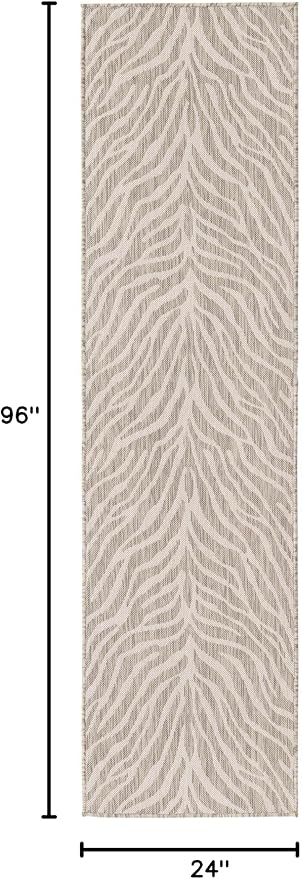 Unique Loom Outdoor Safari Collection Area Rug - Tsavo (2' x 8' Runner, Gray/ Ivory)