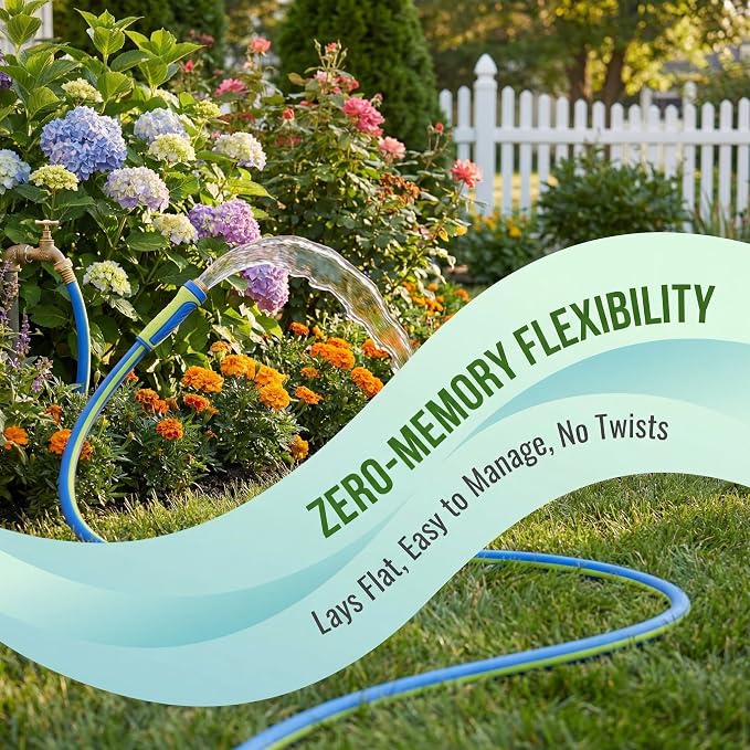 PremiumPro 50FT 5/8" Heavy Duty Reinforced Garden Hose, Large Flow,600 PSI Burst Pressure, Four Layer Hybrid Polymer Anti Kink with 360 Swivel Brass Connectors and handle for yard,washing & irrigation