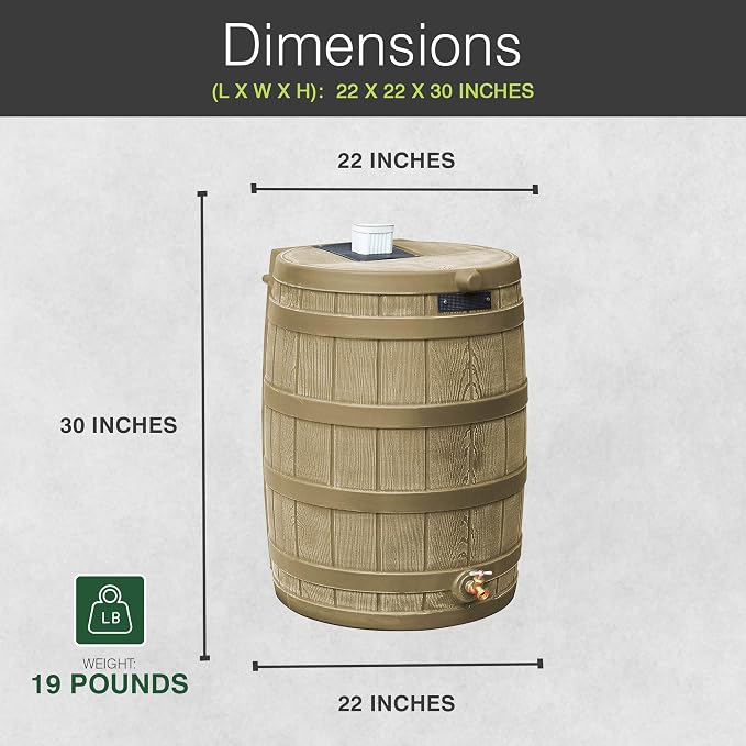Good Ideas Rain Wizard 50 Gallon Plastic Outdoor Home Rain Barrel Water Storage Collector with Brass Spigot and Flat Back Design, Khaki (4 Pack)