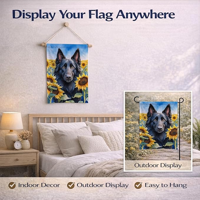 Caroline's Treasures DAC6023GF Belgian Sheepdog in Sunflowers Garden Flag Mailbox Flag Decorative Yard Flag Banner Outside Patio Artwork Yard Flower Beds, Garden Size, Multicolor