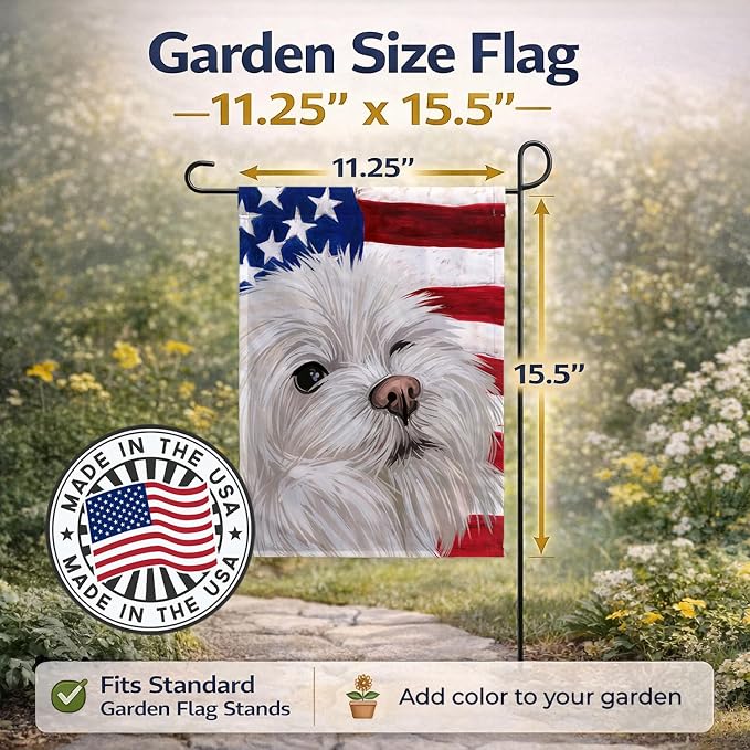 Caroline's Treasures CK6612GF Maltese American Flag Garden Flag Mailbox Flag Decorative Yard Flag Banner Outside Patio Artwork Yard Flower Beds, Garden Size, Multicolor